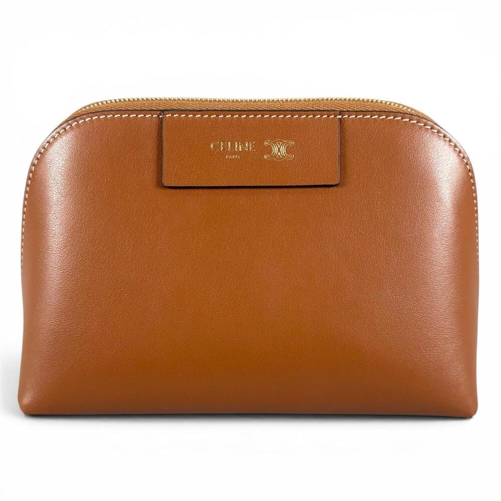 CELINE (Celine) Current Model Medium Cosmetic Pouch, Smooth Calfskin, Triomph...
